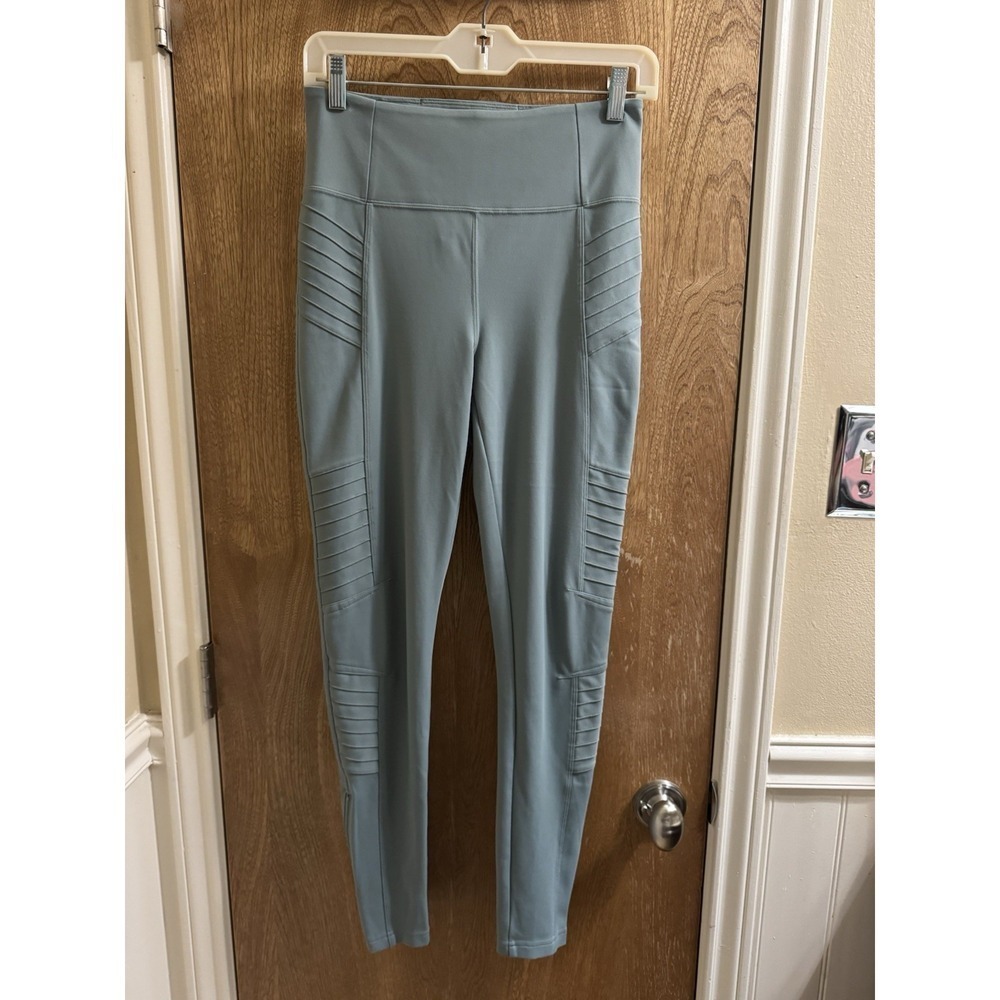 Athleta Delancey Moto Tight Ankle Leggings Sage  Activewear Biker Size S/P Zip